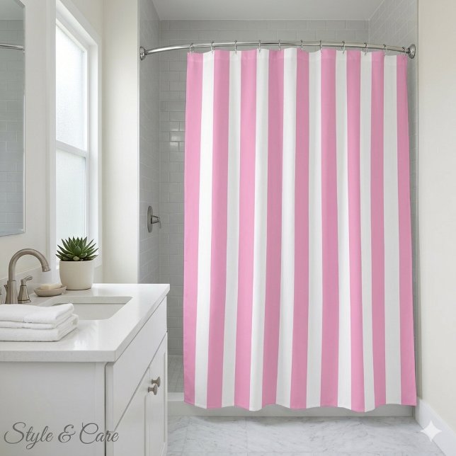 Classic Light Pink and White Striped Shower Curtain product preview