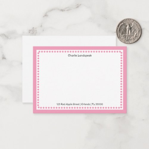 Classic Light Pink Border  Dots Monogrammed  Note Card