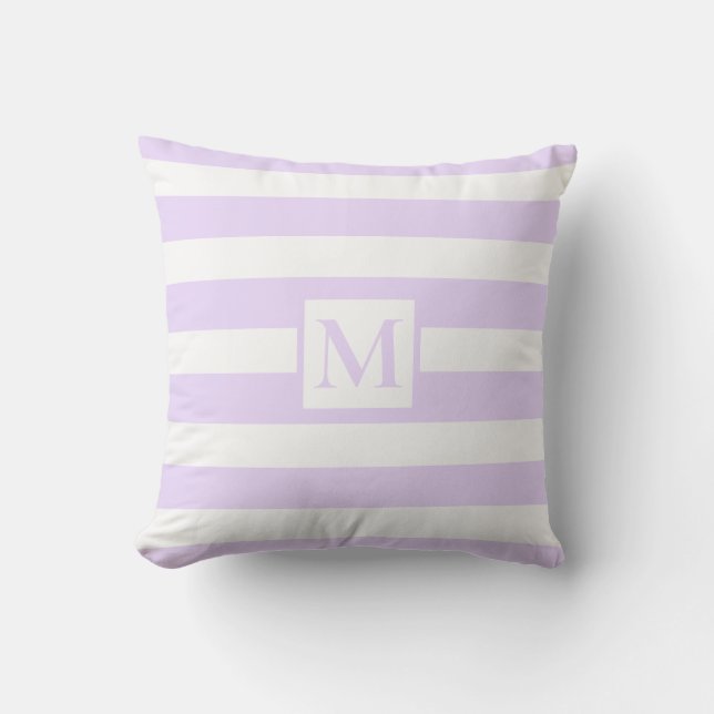 Classic light purple white strips monogram outdoor pillow (Front)