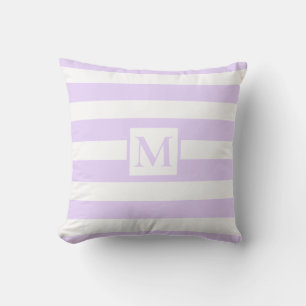 Classic light purple white strips monogram throw pillow