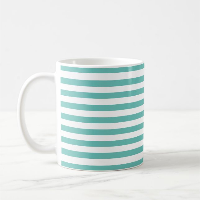 Classic Light Teal Blue & White Horizontal Stripes Coffee Mug (Left)