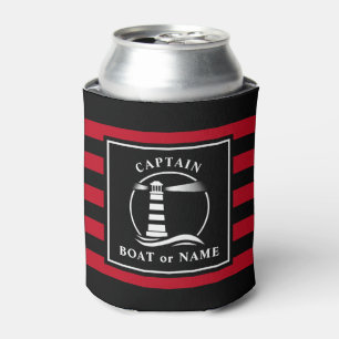 Classic Lighthouse Captain or Boat Name Red Can Cooler