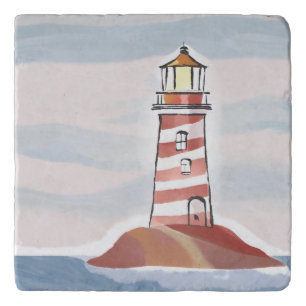Classic Lighthouse Ocean Coastal Watercolor Trivet