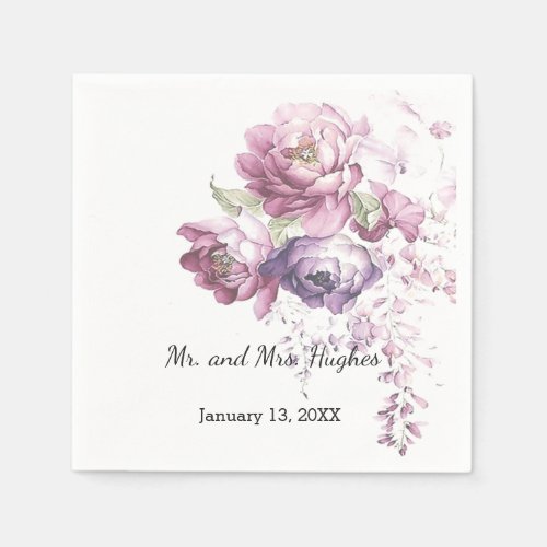 Classic lilac and pink wedding floral paper napkins