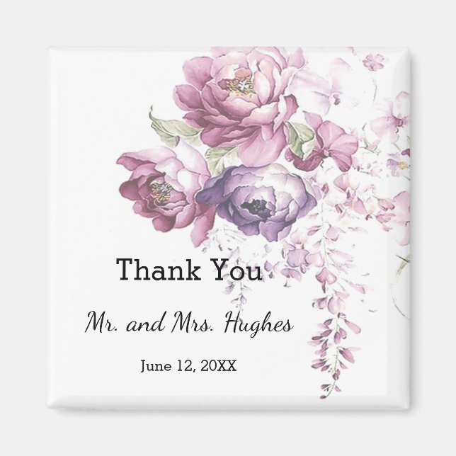 Classic lilac and pink wedding floral thank you magnet (Front)