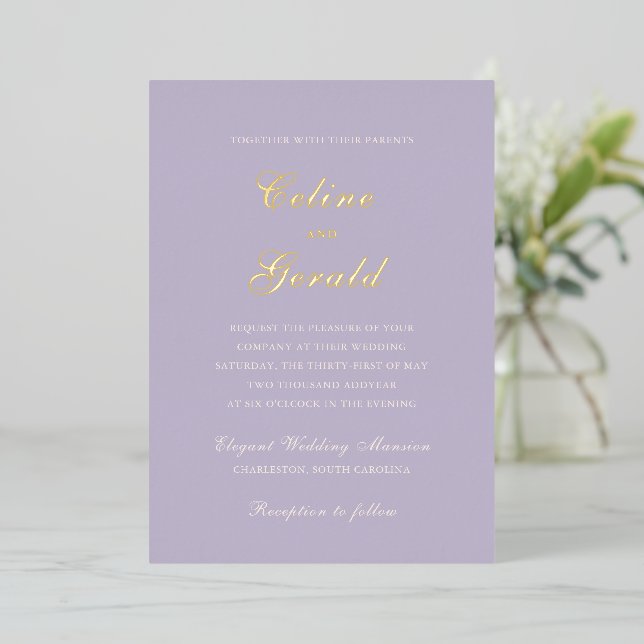 Classic Lilac Elegant Wedding Foil Invitation (Standing Front)