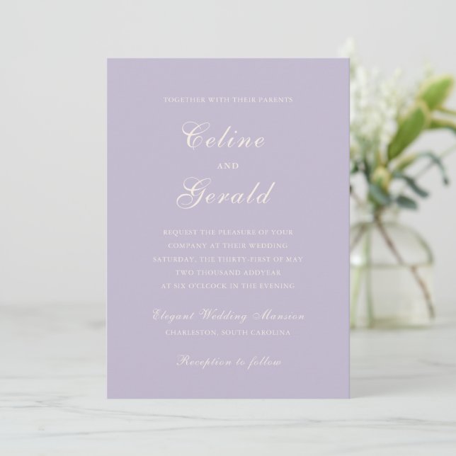 Classic Lilac Elegant Wedding Invitation (Standing Front)