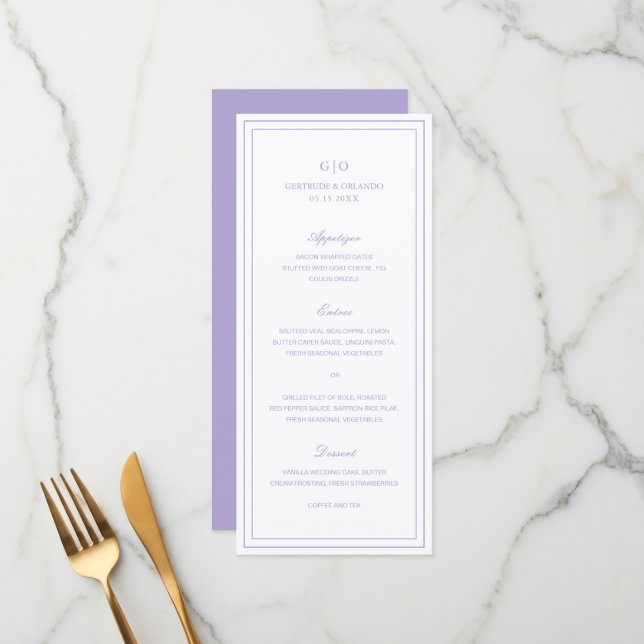 Classic Lilac Elegant Wedding Menu (Front/Back In Situ)