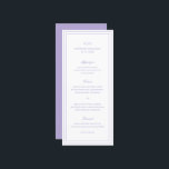 Classic Lilac Elegant Wedding Menu<br><div class="desc">Classic style purple / lavender wedding menu featuring a simple and minimal design with your monogram, names and wedding date at the top along with your menu surrounded by a double border. The fonts alternate between and elegant script, a traditional serif and minimalist sans serif fonts. This menu is great...</div>
