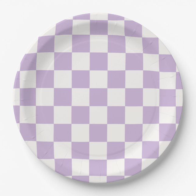 Classic Lilac Gingham Picnic Paper Plates (Front)