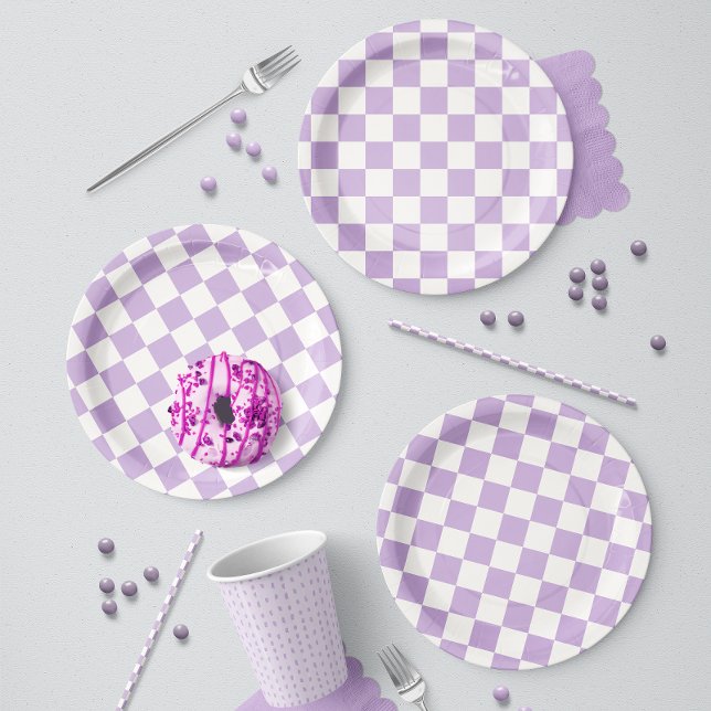 Classic Lilac Gingham Picnic Paper Plates (Creator Uploaded)