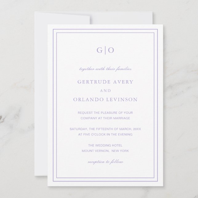 Classic Lilac QR Code Elegant Wedding Invitation (Front)