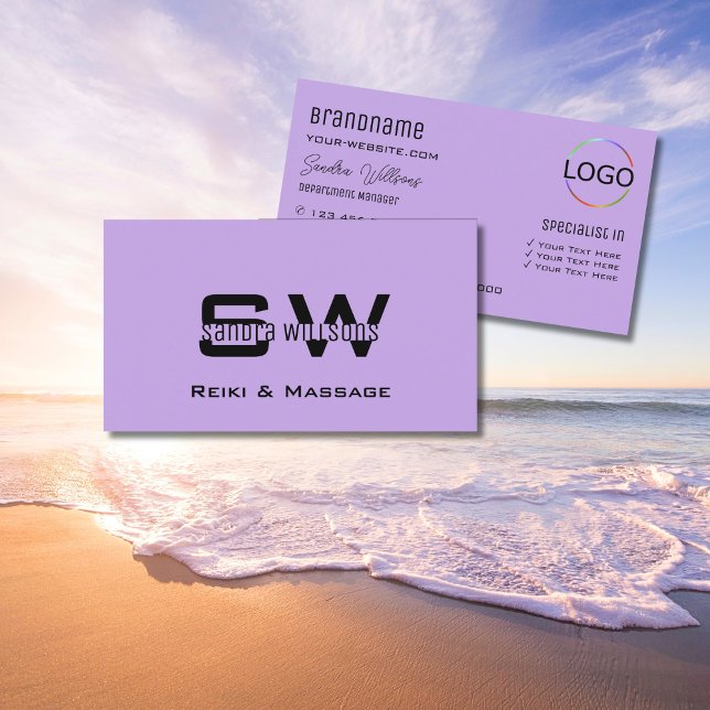 Classic Lilac with Monogram and Logo Light Purple Business Card (Creator Uploaded)