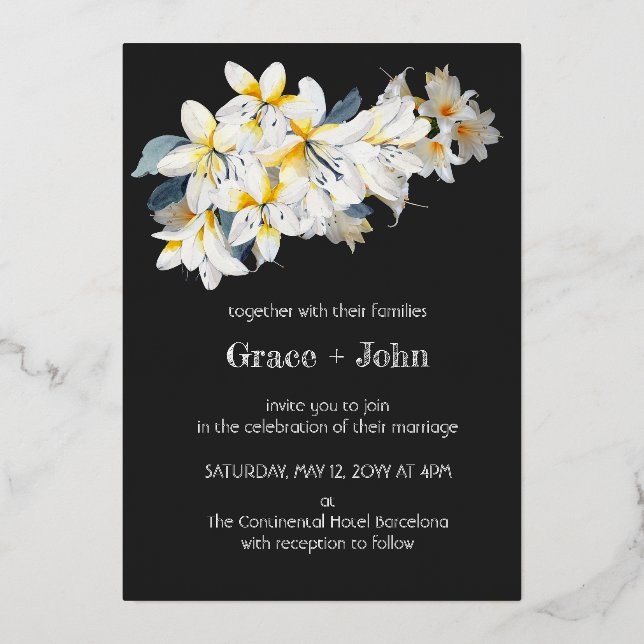 Classic lily floral design foil invitation (Front)