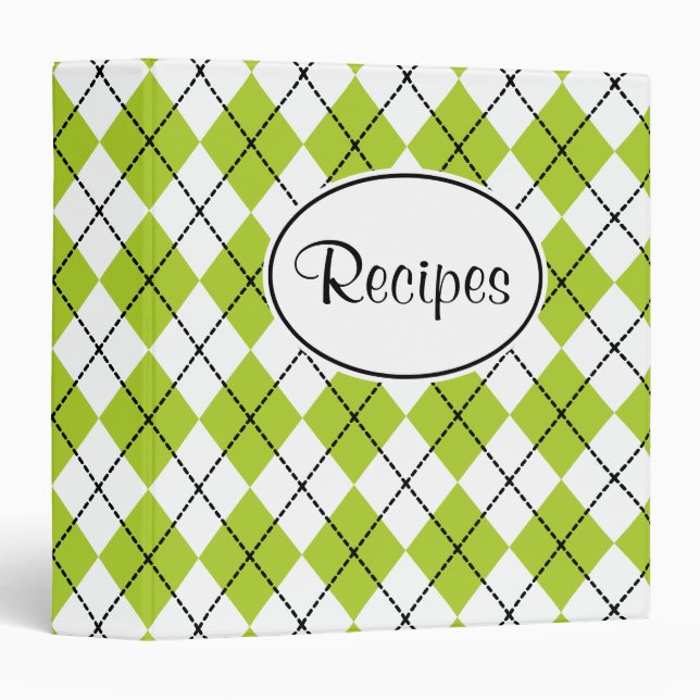 Classic Lime Argyle Recipe Binder (Front/Spine)
