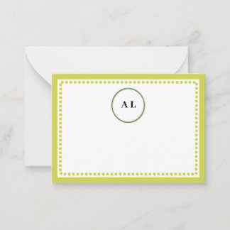 Classic Lime Green Border & Dots Monogrammed Note