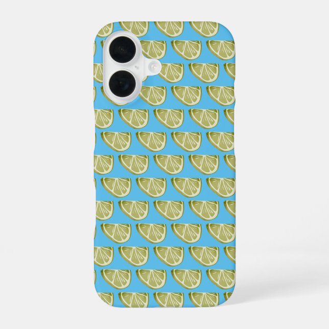 Classic Lime Green Slice Pattern On Sky Blue Iphone Case (Back)