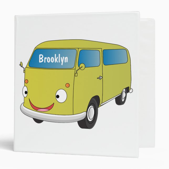 Classic lime green van cartoon 3 ring binder (Front/Inside)