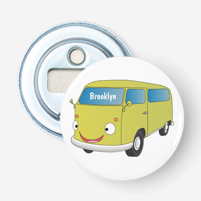 Classic lime green van cartoon bottle opener (Front)