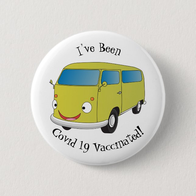 Classic lime green van cartoon button (Front)