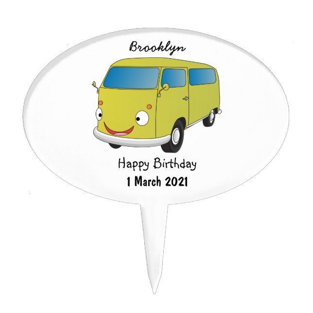 Classic lime green van cartoon cake topper (Front)