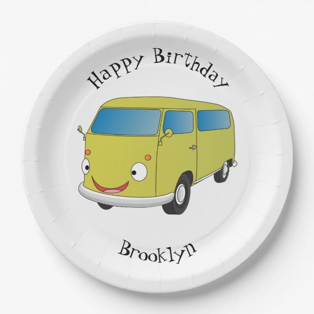 Classic lime green van cartoon paper plates (Front)