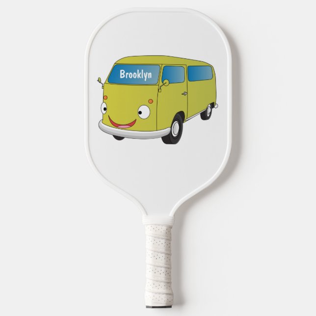 Classic lime green van cartoon  pickleball paddle (Front)