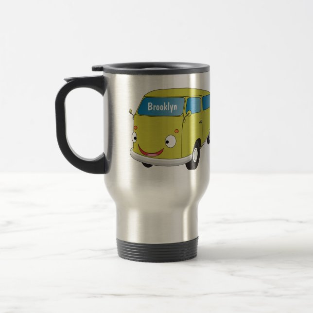 Classic lime green van cartoon travel mug (Left)