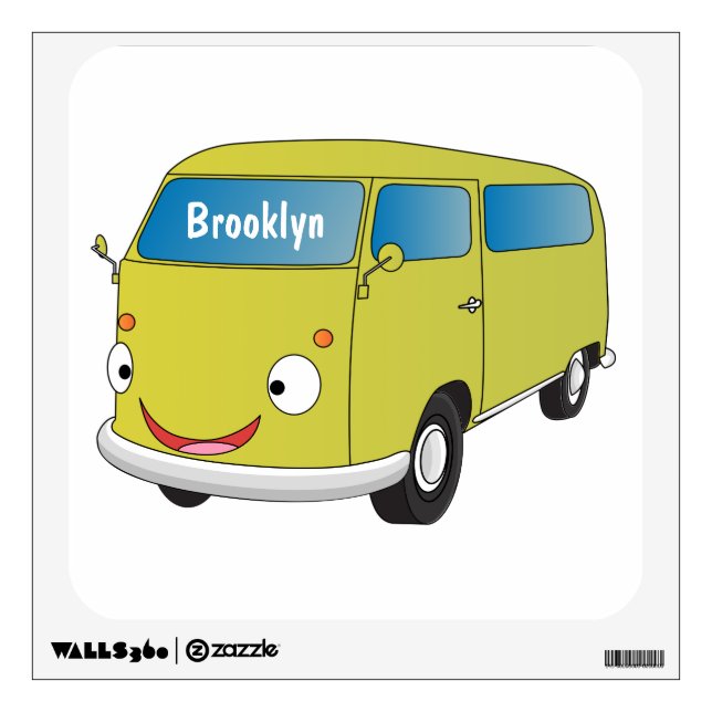 Classic lime green van cartoon wall decal (Front)