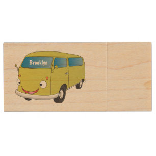 Classic lime green van cartoon wood flash drive