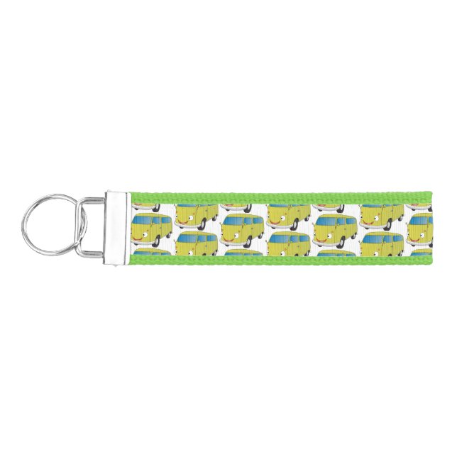 Classic lime green van cartoon wrist keychain (Keys on Left)