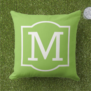 Classic Lime Green White Bracket Monogram Outdoor Pillow