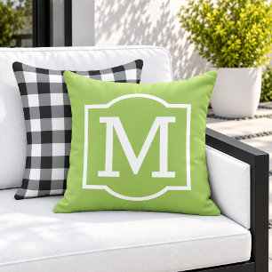Classic Lime Green White Bracket Monogram Outdoor Pillow