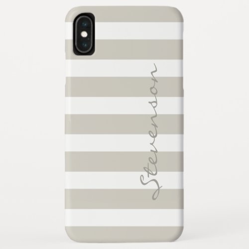 Classic Linen Beige Stripes _ Personalized Name iPhone XS Max Case