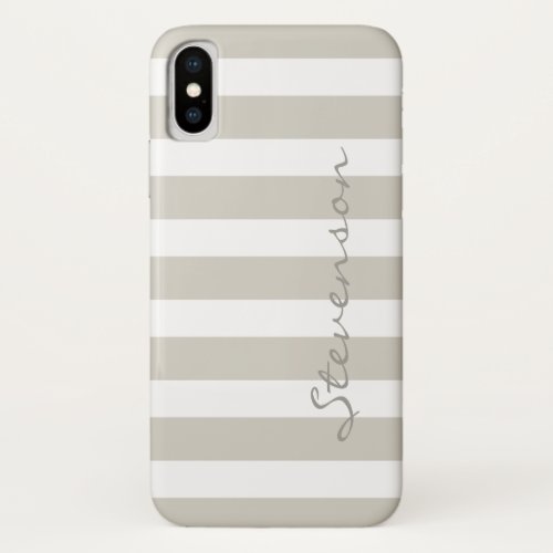 Classic Linen Beige Stripes _ Personalized Name iPhone XS Case
