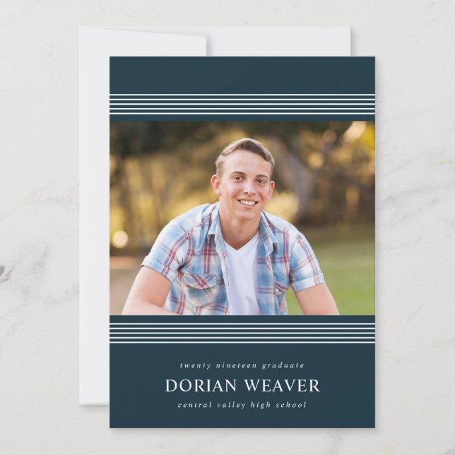 Classic Lines | Dark | Photo Graduation Party Invitation (Front)