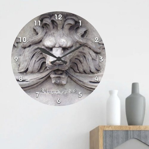 Classic LionHead Architectural Relief with Name Large Clock