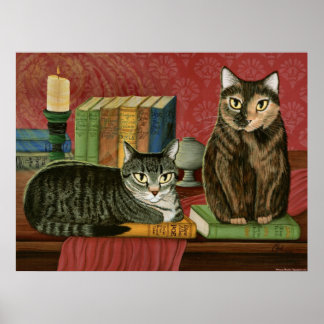 Classic Literary Cats Poe, Dickens, Stoker, Art Poster