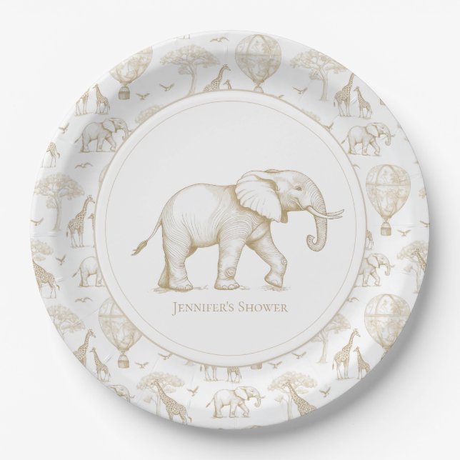 Classic Little Wild One Baby Shower Toile Paper Plates (Front)