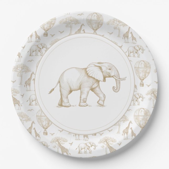 Classic Little Wild One Baby Shower Toile Paper Plates (Front)
