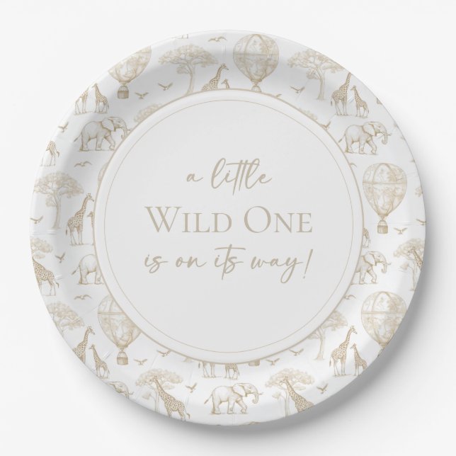 Classic Little Wild One Baby Shower Toile Paper Plates (Front)