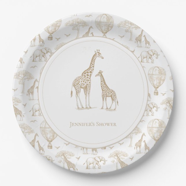 Classic Little Wild One Baby Shower Toile Paper Plates (Front)