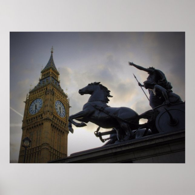 Classic London - Boadicea Statue - Big Ben Poster (Front)