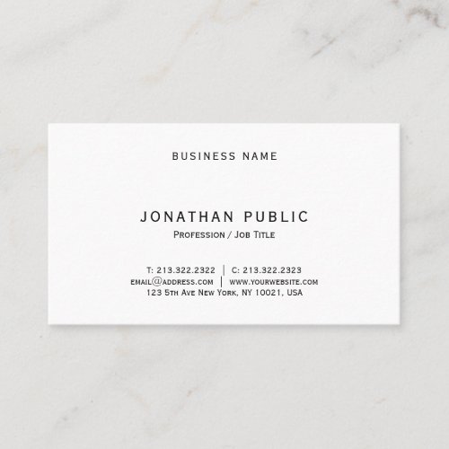 Classic Look Minimalist Professional Elegant White Business Card
