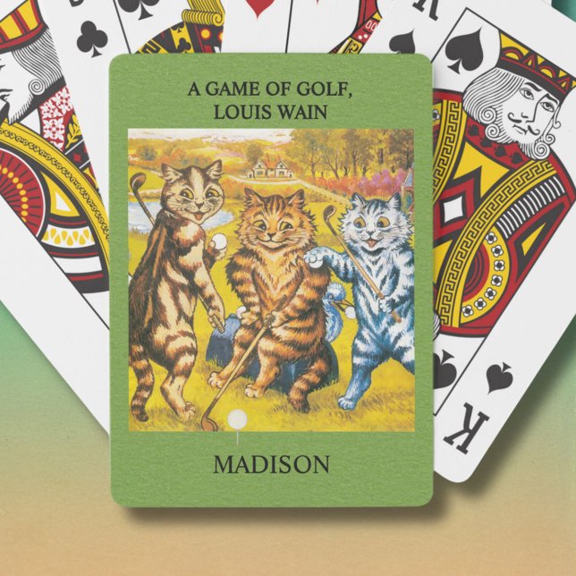 Classic Louis Wain Cats Playing Golf Personalized Poker Cards (Creator Uploaded)