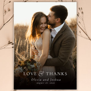 Classic Love and Thanks Typography Photo Wedding Thank You Card