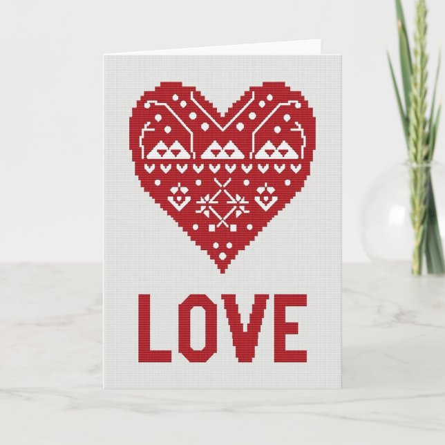Classic Love Cross Stitch Heart Card (Front)