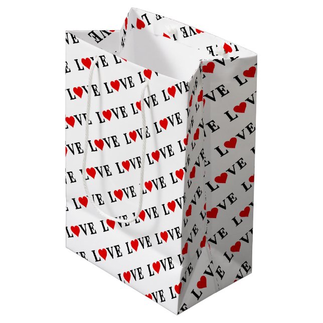 Classic LOVE Heart Motif Elegant Medium Gift Bag (Front Angled)