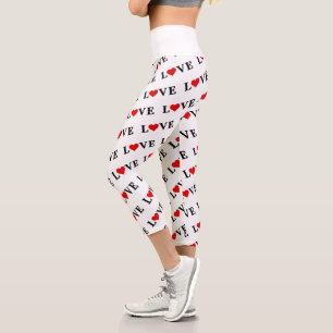Classic LOVE Heart Motif Pattern Elegant Capri Leggings