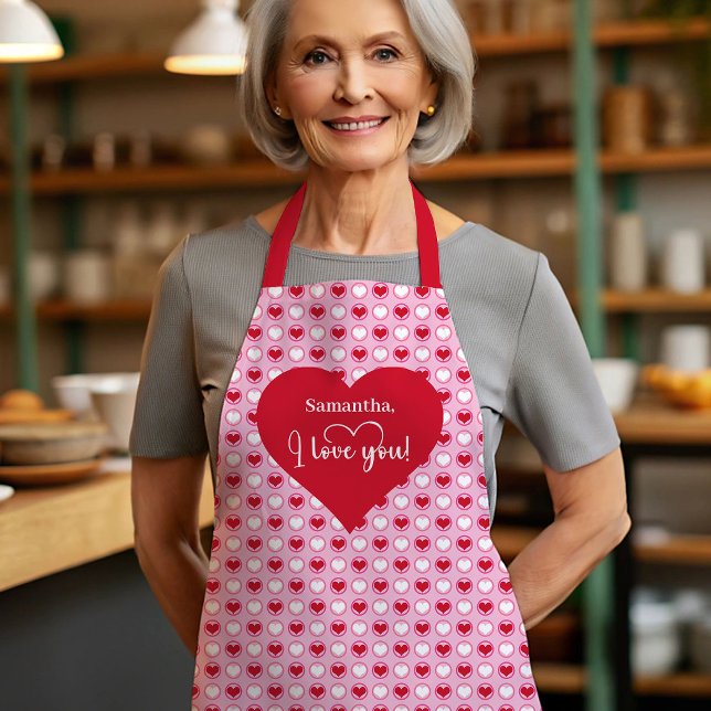 Classic Love Hearts Personalized Valentine Cooking Apron (Classic Love Hearts Personalized Valentine Cooking Apron)